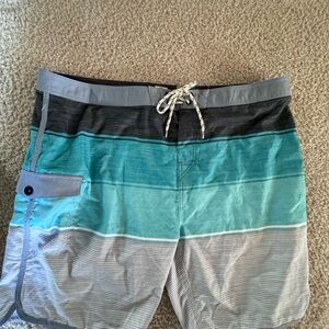 Men’s Rip Curl Gray and Blue Board Shorts with Modern Color Block Design
